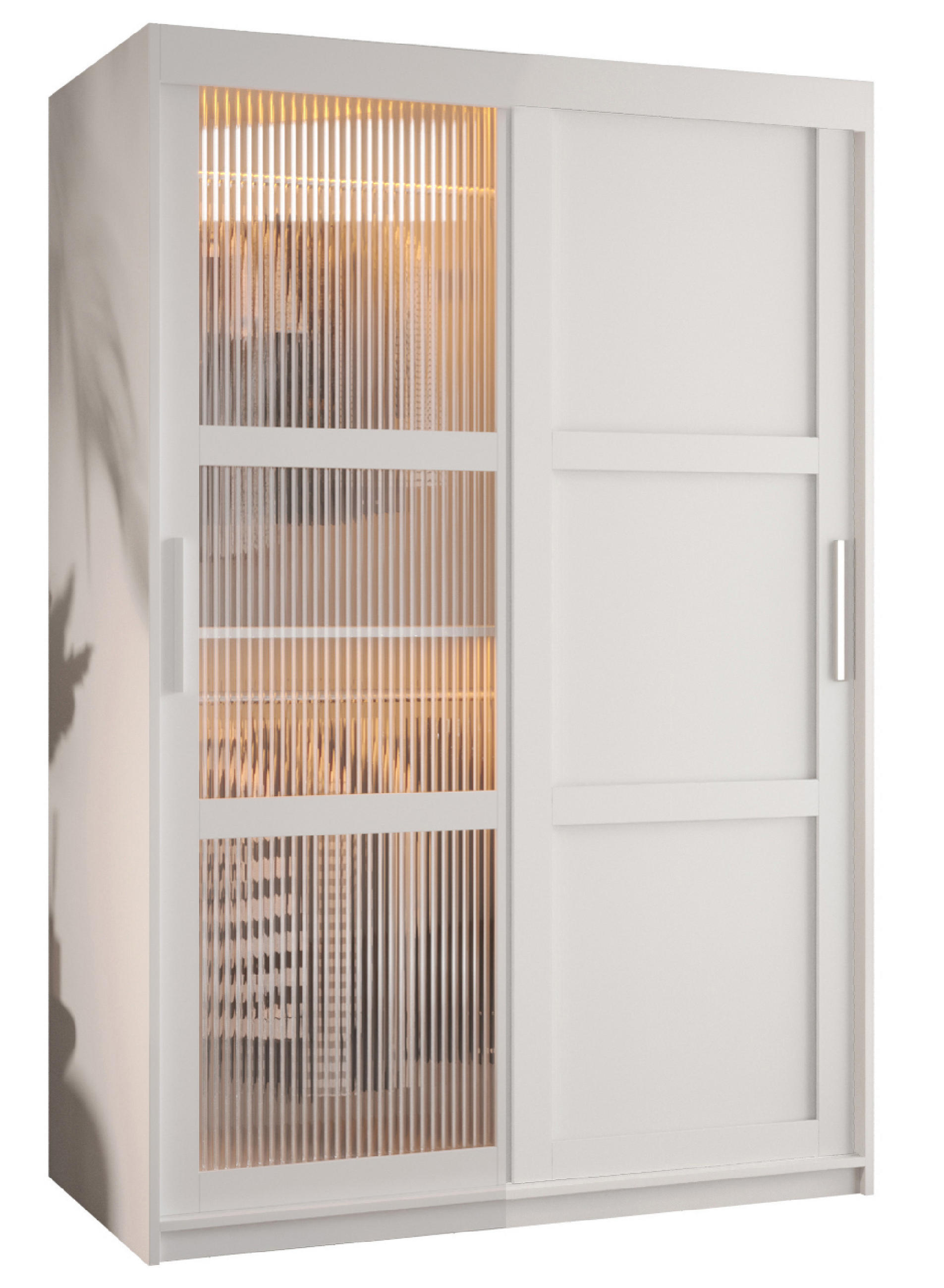 SCHWEBETÜRENSCHRANK 200/120/62 2-türig - Silberfarben/Weiß, Holz/Kunststoff (120/200/62cm) - Abiks Möbel