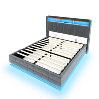 POLSTERBETT aus Velvet 160x200 cm in Dunkelgrau mit LED & USB/Type-C - Dunkelgrau, Textil (160/200cm) - Modfu