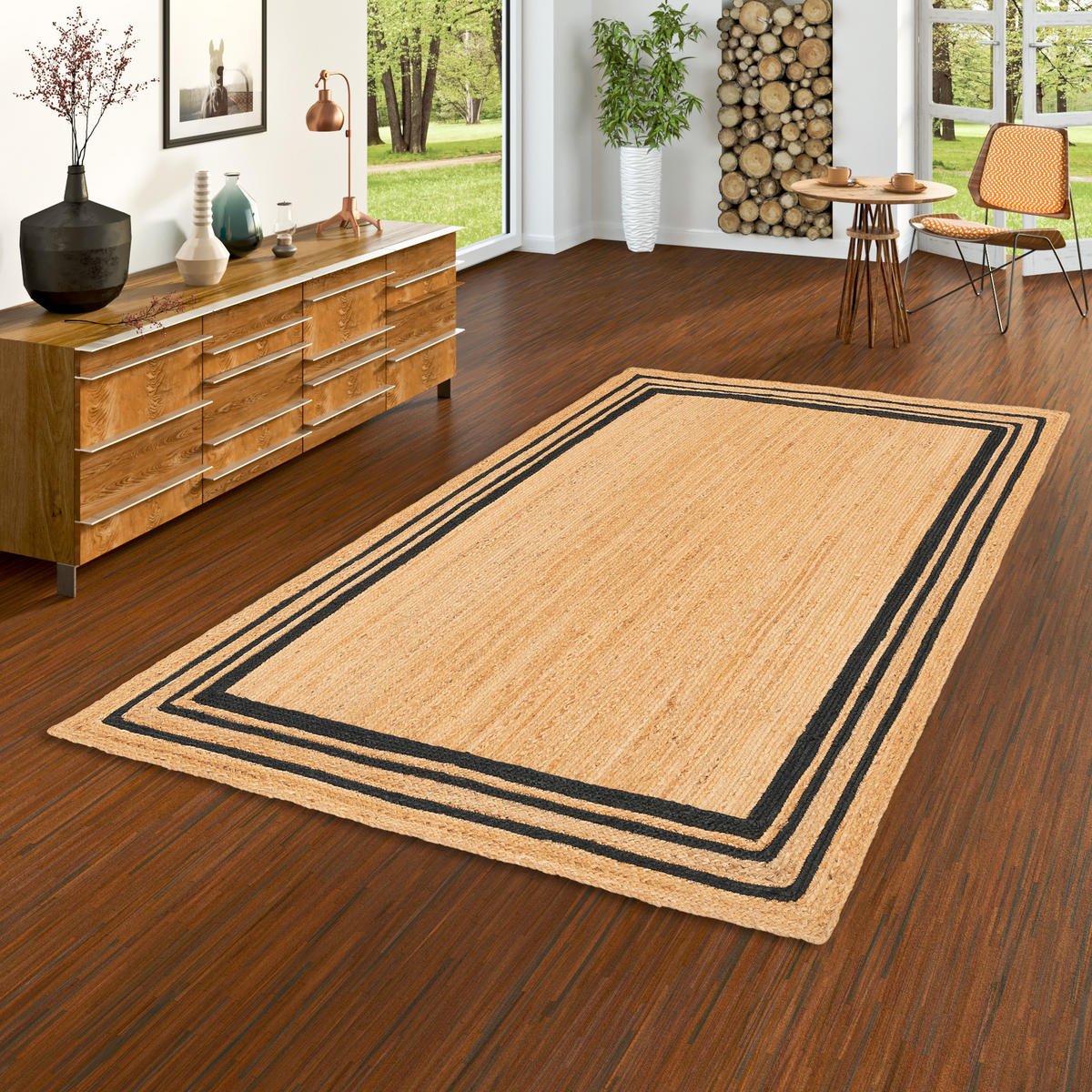 NATURFASER TEPPICH JUTE SALSA BORDÜRE - Anthrazit, Textil (120/170cm) - Pergamon