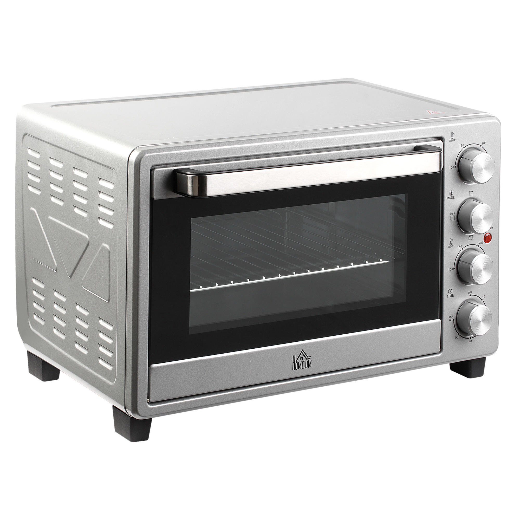 MINIBACKOFEN 32L 1600W Elektrischer Ofen mit Umluft, Backblech, Grillrost & Krümelblech, Edelstahl Glas, Silber - Silberfarben, Metall (52.2/33.5/38.1cm) - Beaface