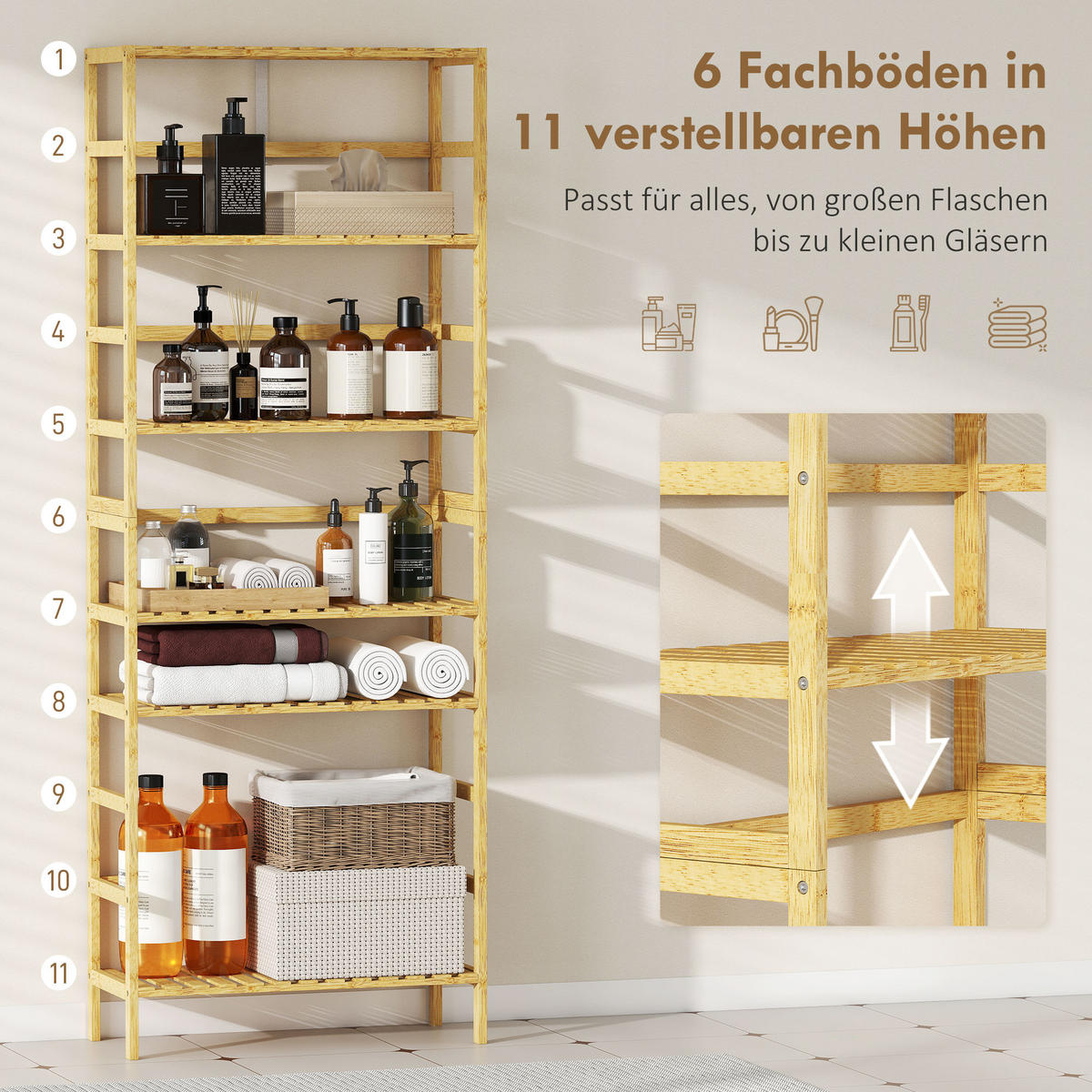 STANDREGAL Bambus Naturholz - Naturfarben, Holz/Bambusholz (26/161/60cm) - HOMCOM