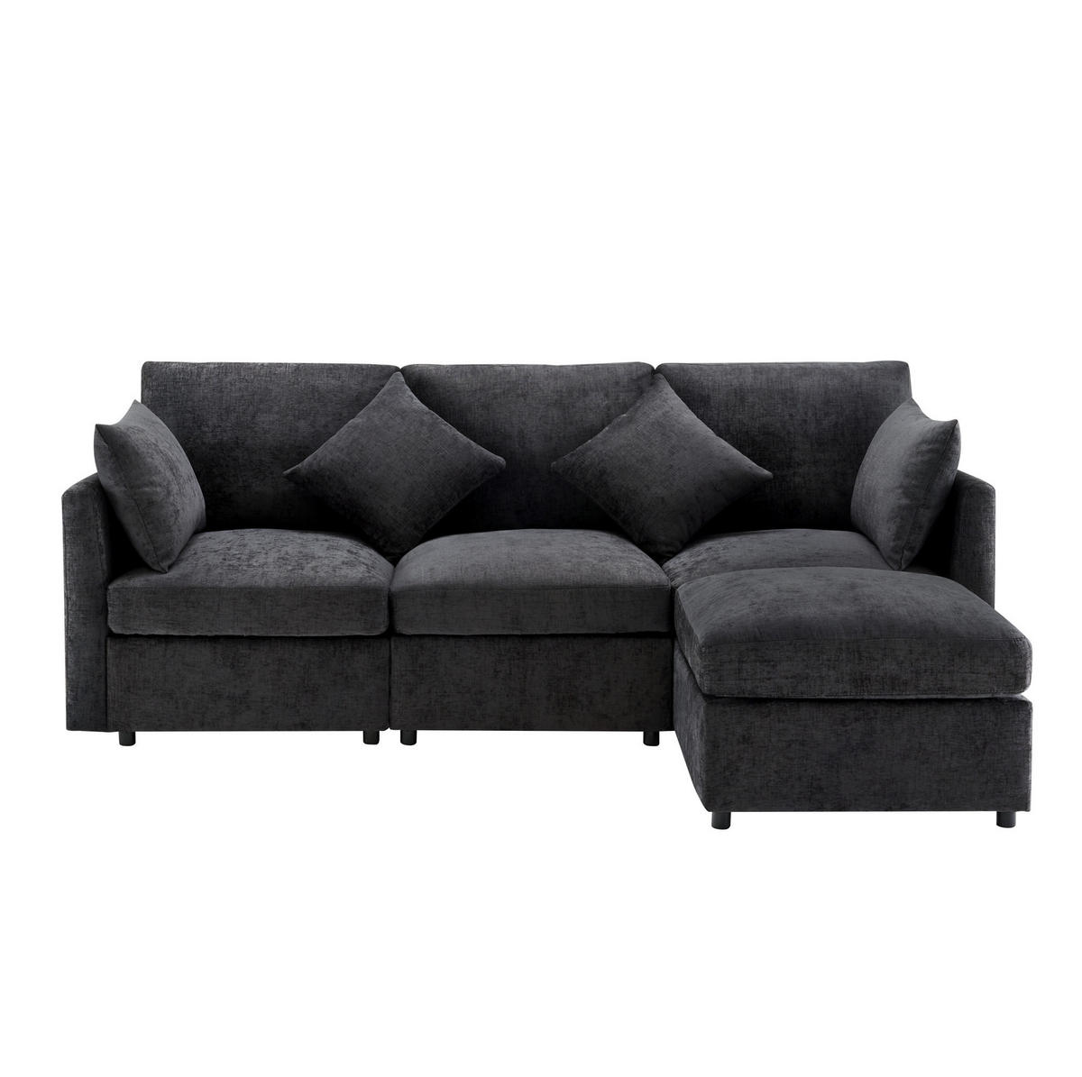ECKSOFA Chenille mit Hocker 216/161/81 cm Grau abziehbare Sitzkissen - Grau, Textil (161/216cm) - Redom
