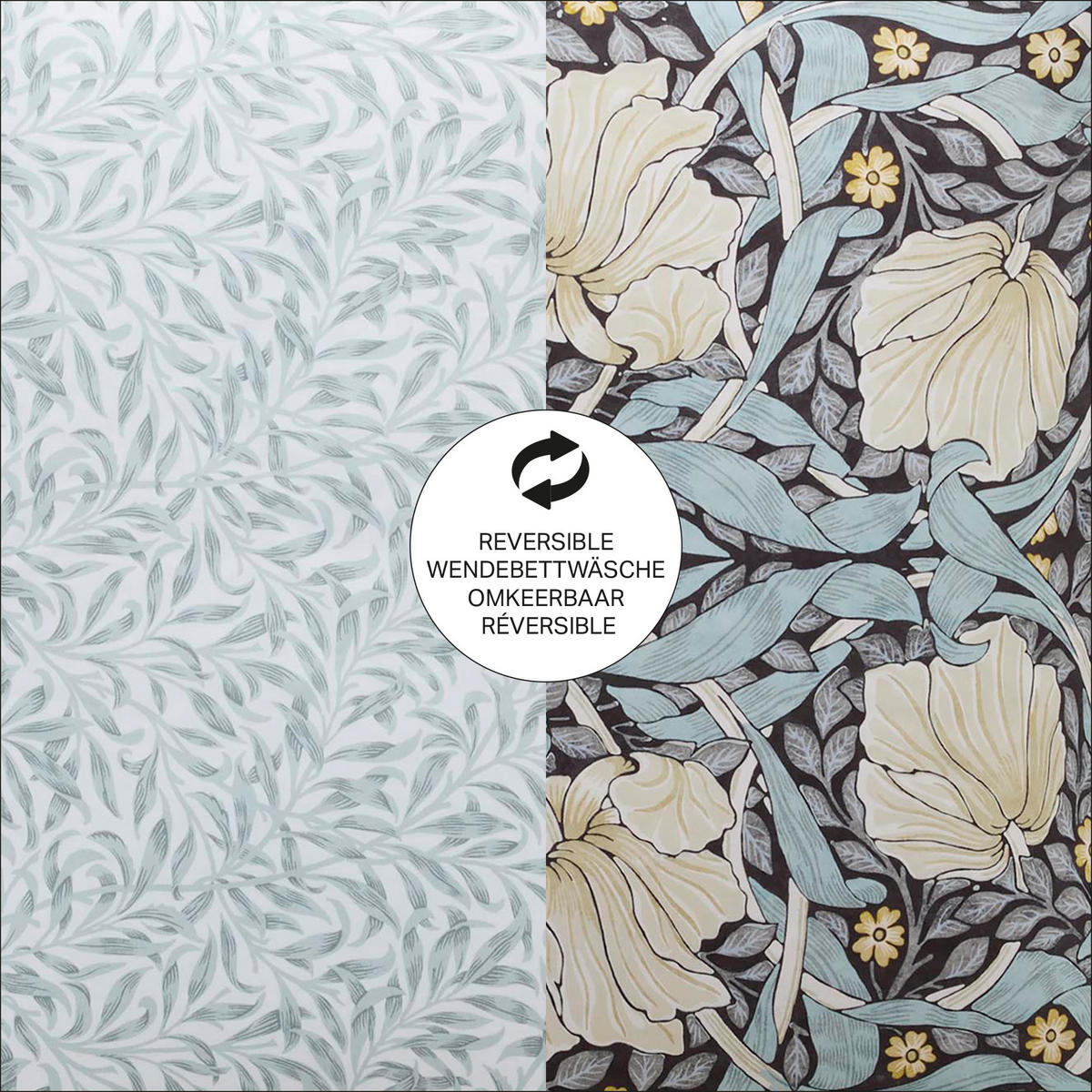 BETTWASCHE Pimpernel Blumen 3-Teilig 200x200cm - Weiß/Grün, Textil (200/200cm) - William Morris at Home