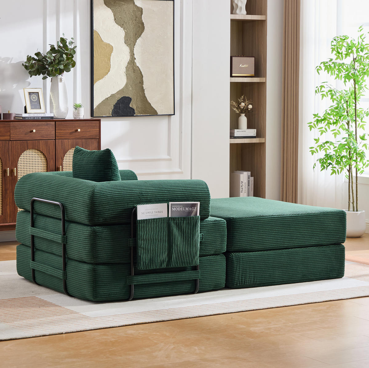 SESSEL mit Hocker modular ca. 112 x 190 x 67 cm Corduroy Emerald - Grün, Kunststoff (190/67/112cm) - Meubliv