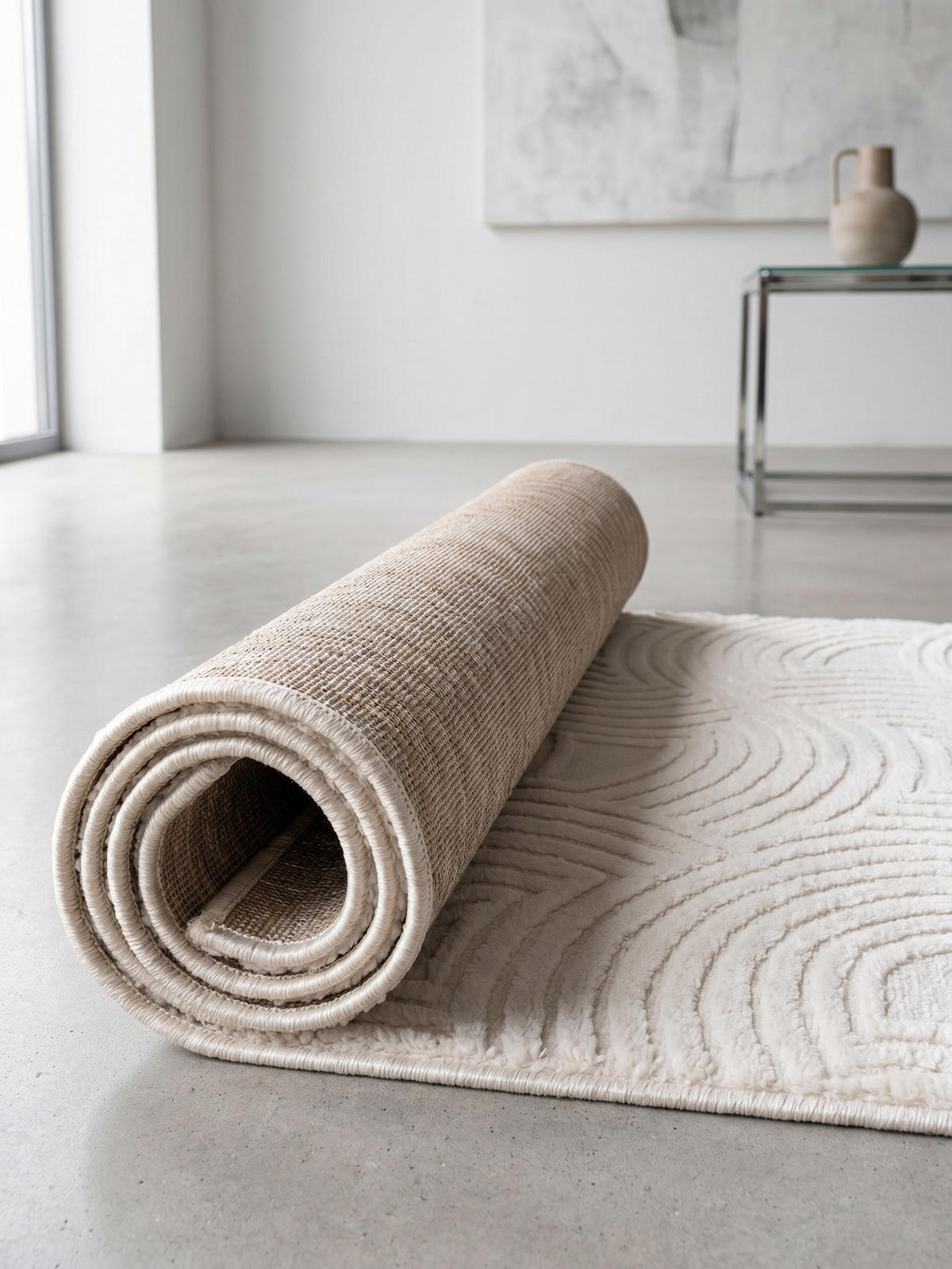 TEPPICH Kurzflor Skulptural Modern Waschbar Schlafzimmer Läufer Creme 80x250 cm – ILLER - Beige, Textil (250/80cm) - KADIMA DESIGN