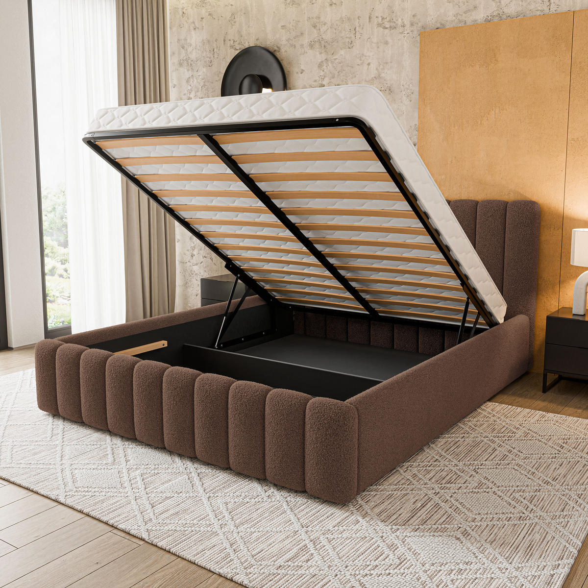 POLSTERBETT DINESE Q 180x200 cm mit Bettkästen - Braun - Braun, Holz (180/200cm) - MASSENO