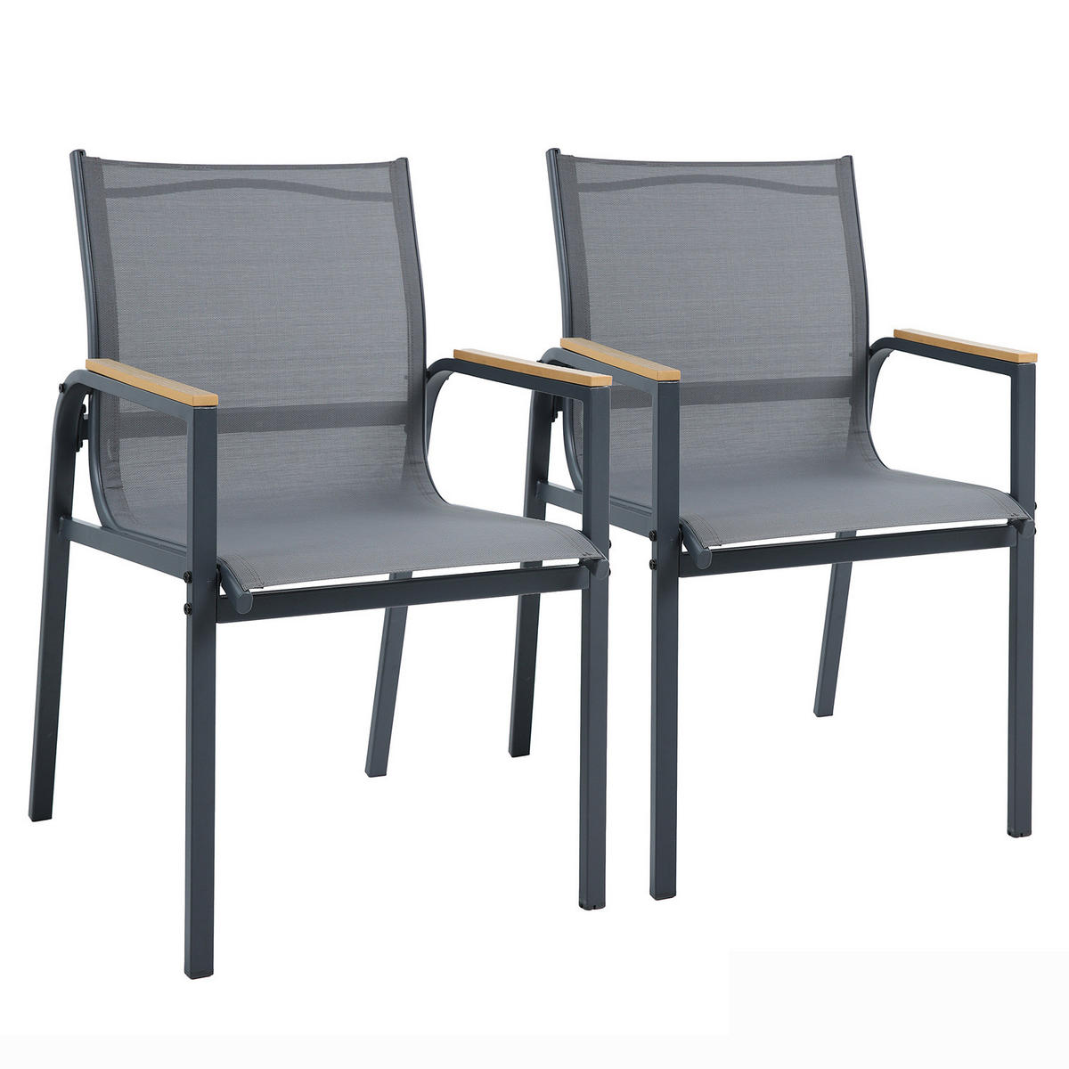 GARTENSTUHL - 2er-Set - Stahl / Olefin - Anthrazit, Textil/Metall (57/91/64cm) - home24