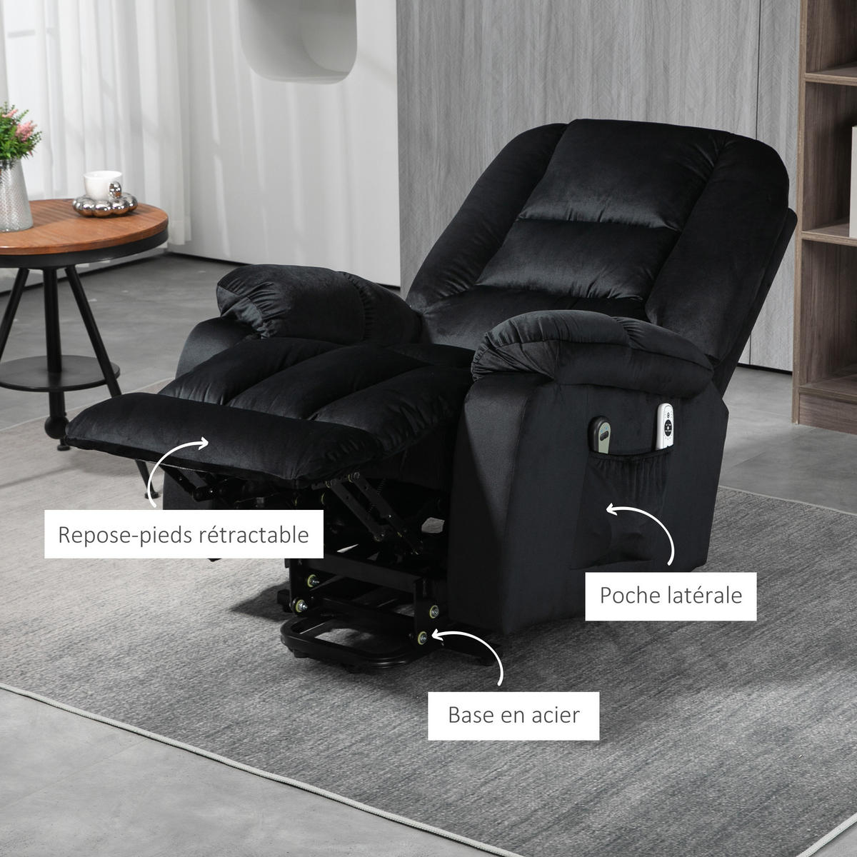 MASSAGESESSEL DE-15410 8 Massagepunkte mit Heizung, elektrisch neigbar Schwarz - Schwarz, Metall (94/107/85cm) - ComfortXL