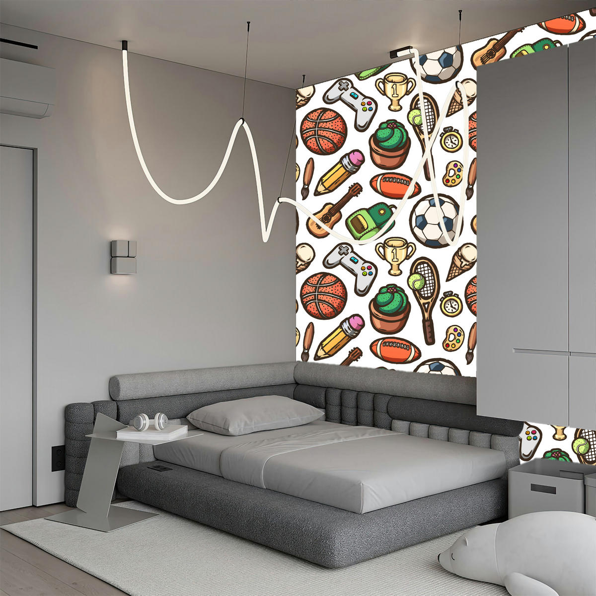 VLIESTAPETE Sport, Gaming und Gitarren – Bunt, Weiß – 50x1000 cm - Multicolor/Weiß, Papier (50/1000cm) - Muralo