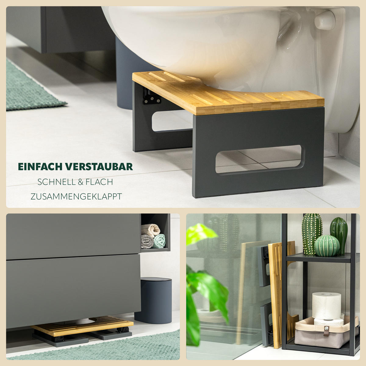 TOILETTENHOCKER Bambus, grau - Grau, Holz (43.5/18.5/28cm) - eluno