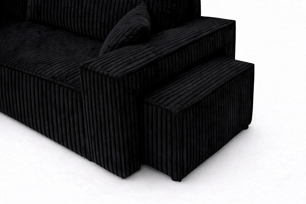 ECKSOFA Mit Schlaffunktion Und Pouf, Cordstoff Tilia, Schwarz, Links, Best L Mit Pouf - Schwarz, Holz (244/145cm) - Kaiser Möbel