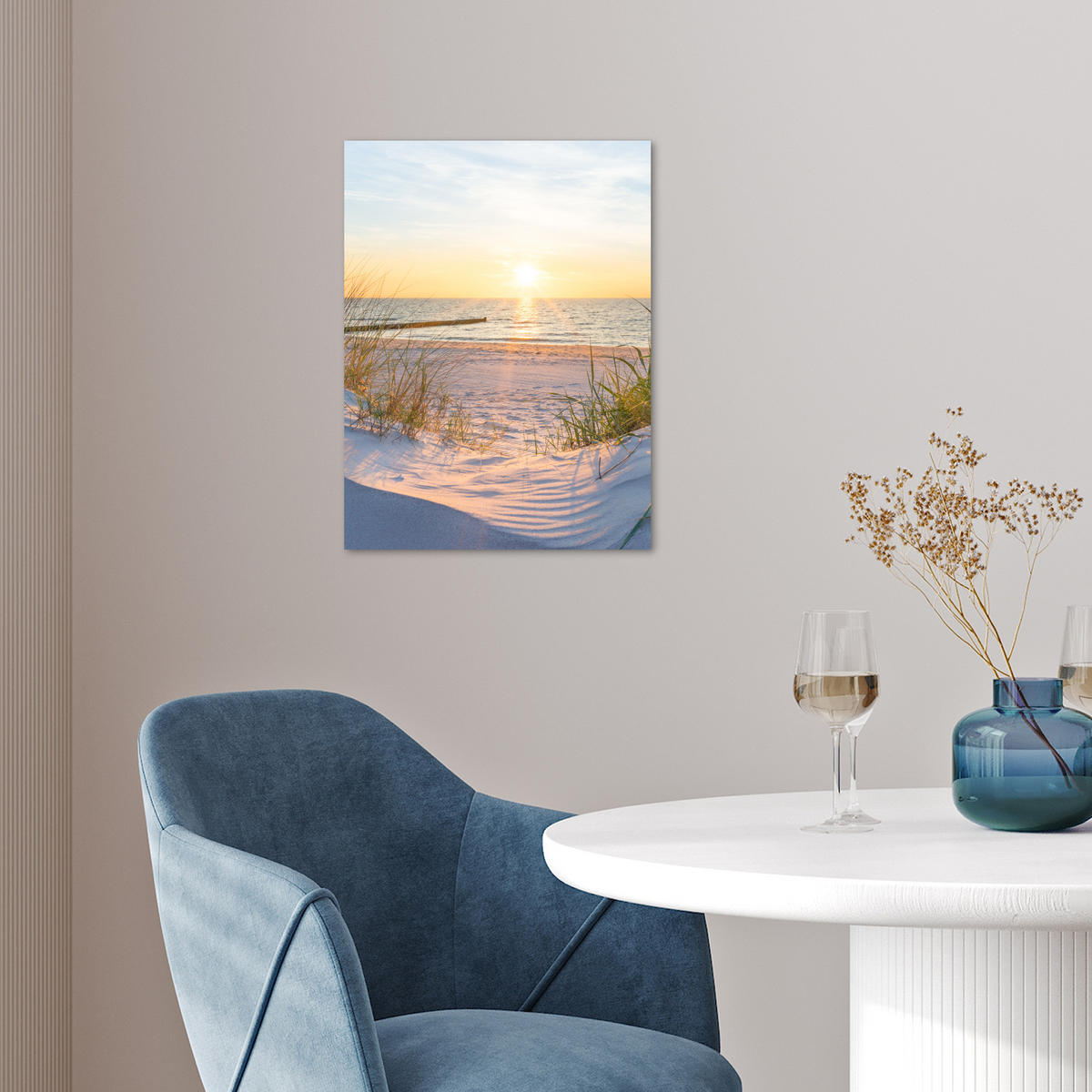 POSTER Strand - Sonne - Düne - Gras - Sand - Horizont 30x40 cm - Hellblau, Papier (30/40/0.1cm) - MuchoWow