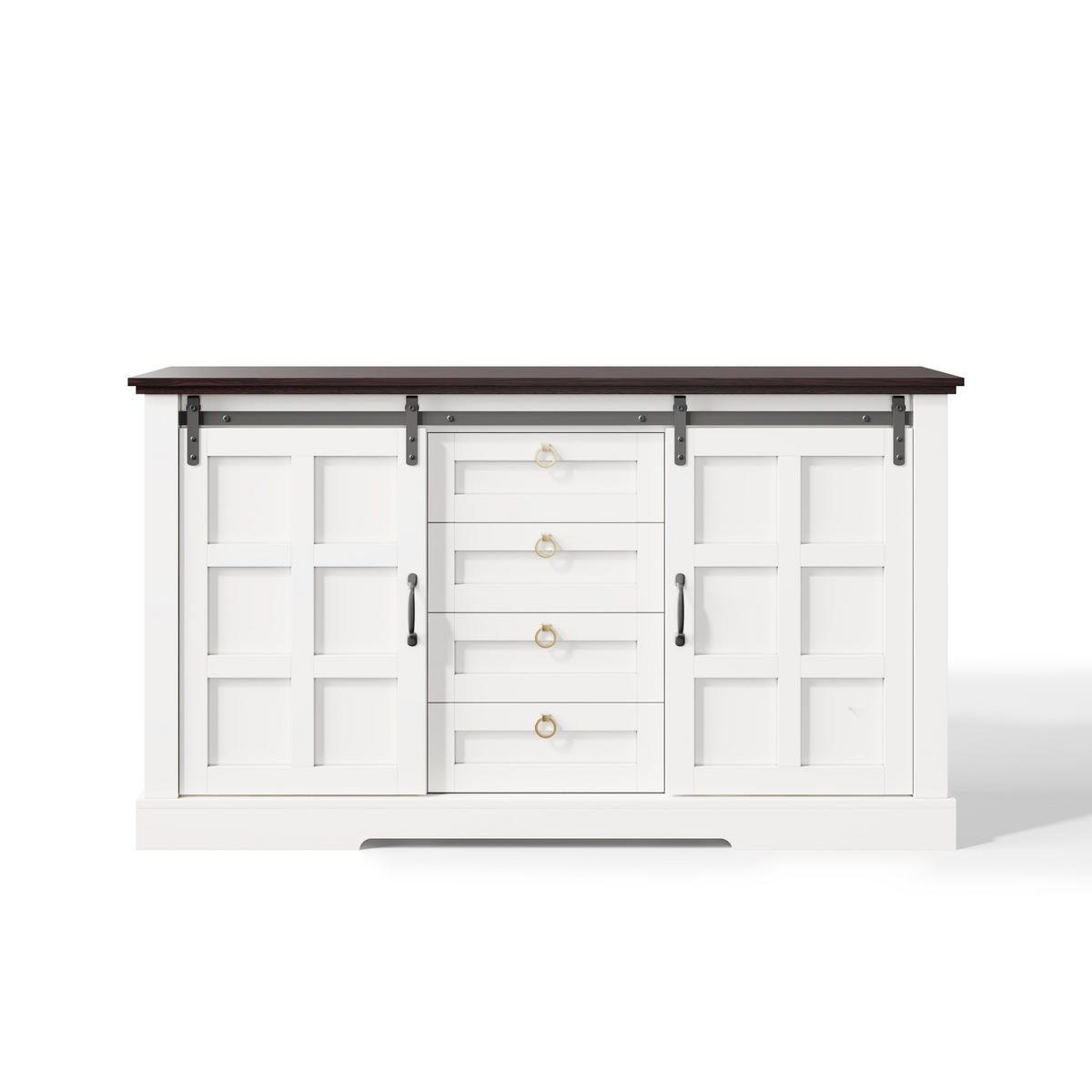 SIDEBOARD 150/40/85 cm Weiß mit Stauraum, Schiebetüren und 4 Schubladen - Weiß, Holz (150/85/40cm) - Oxeza
