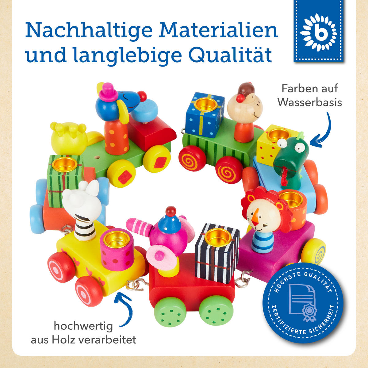 GEBURTSTAGSZUG Holz Safari mit Zahlen 0- - Multicolor, Holz (5/48cm) - Bieco Spielwaren