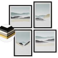 WANDBILDER 4er-Set - 50x50 cm & 40x60 cm Schwarzer Rahmen - Berge minimalistische Pastellfarben - Schwarz, Kunststoff (50/50cm) - ArtPrintCave