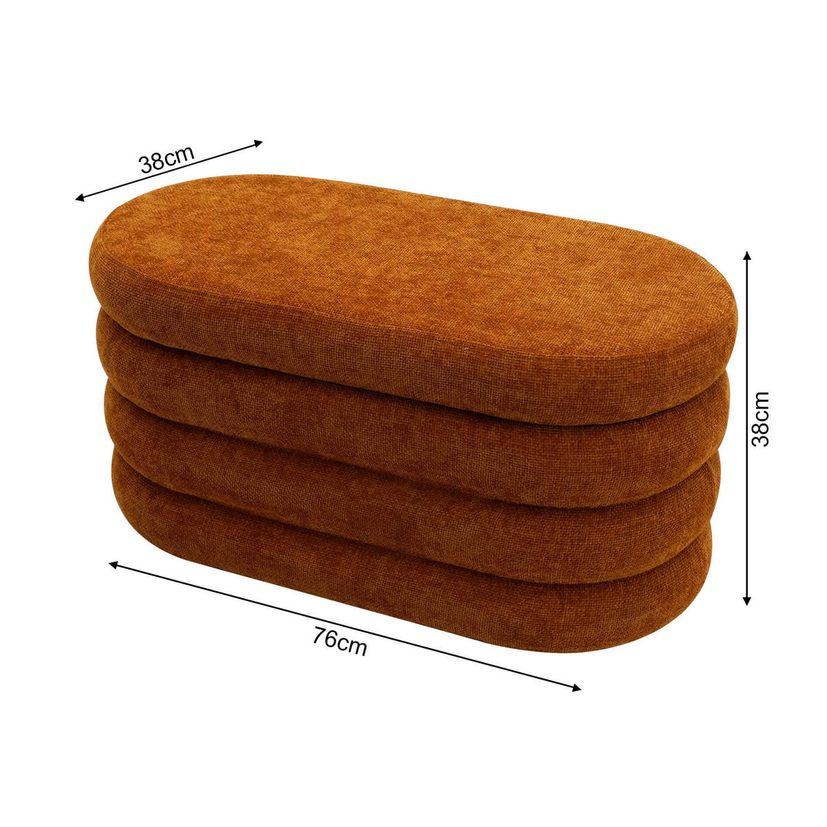 FUSSHOCKER Dunkelorange 38/76/38 cm - Orange, Textil (38/38/76cm) - Mobili Rebecca