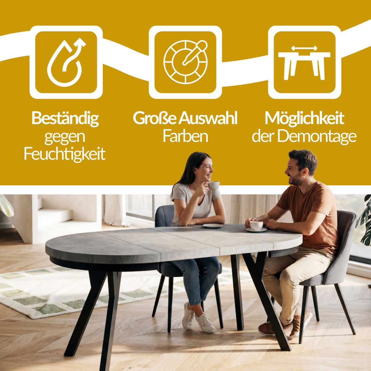 RUNDER Esstisch ausziehbar – Moderner Wohnzimmertisch und Küchentisch – Tisch mit Stabile Konstruktion, Durchmesser 80 cm - 130 cm - Farbe Artisan - Hellbraun/Schwarz, Holzwerkstoff (80/80/77cm) - Alpi-Möbel