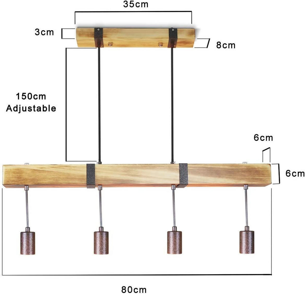 HÄNGELEUCHTE Claudia 4-flammig 80/6/6 cm - Braun, Holzwerkstoff (80/6/6cm) - Nettlife
