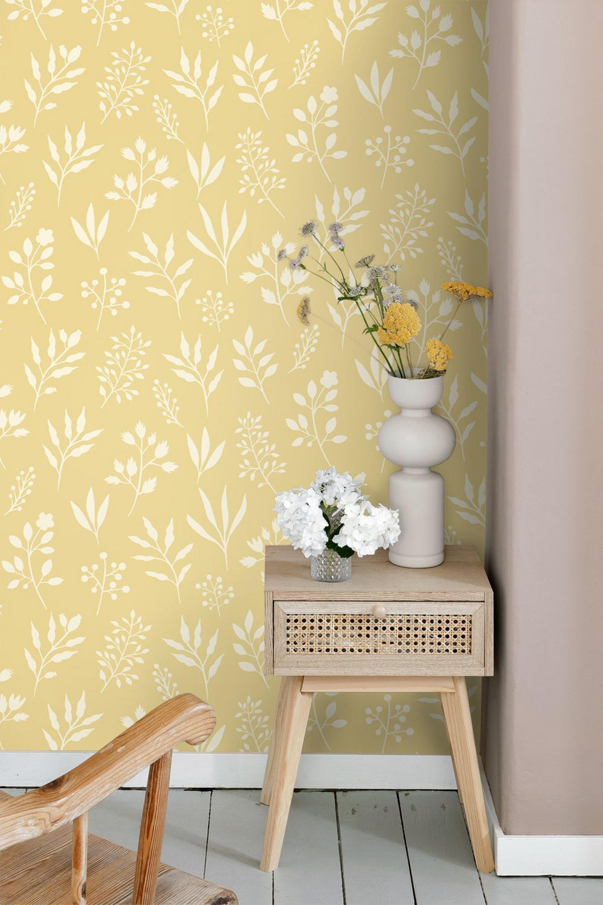 TAPETE Blumenmuster im skandinavischen Stil 50 x 900 cm - Gelb, Papier (50/900cm) - ESTAhome