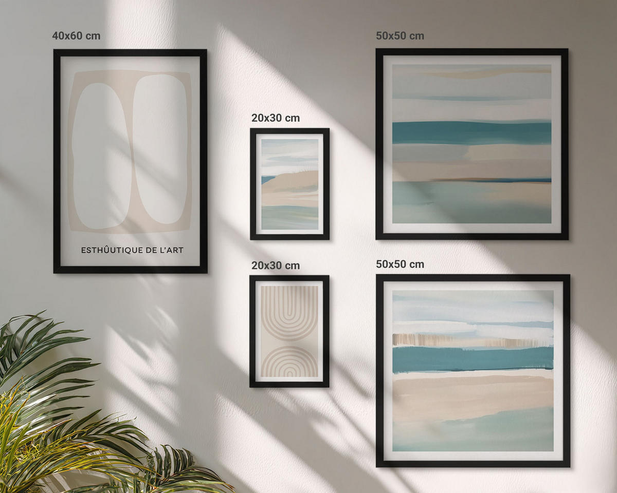 WANDBILDER 5er-Set - 50x50 cm & 20x30 cm & 40x60 cm Schwarzer Rahmen - Abstrakte blaue Landschaften - Schwarz, Kunststoff (40/60cm) - ArtPrintCave