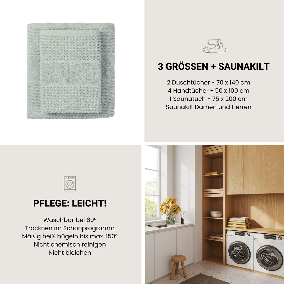 HANDTUCHSET Turin - 4-teilig - 50x100 cm - Hellpetrol - Petrol, Textil (50/100cm) - SCHIESSER