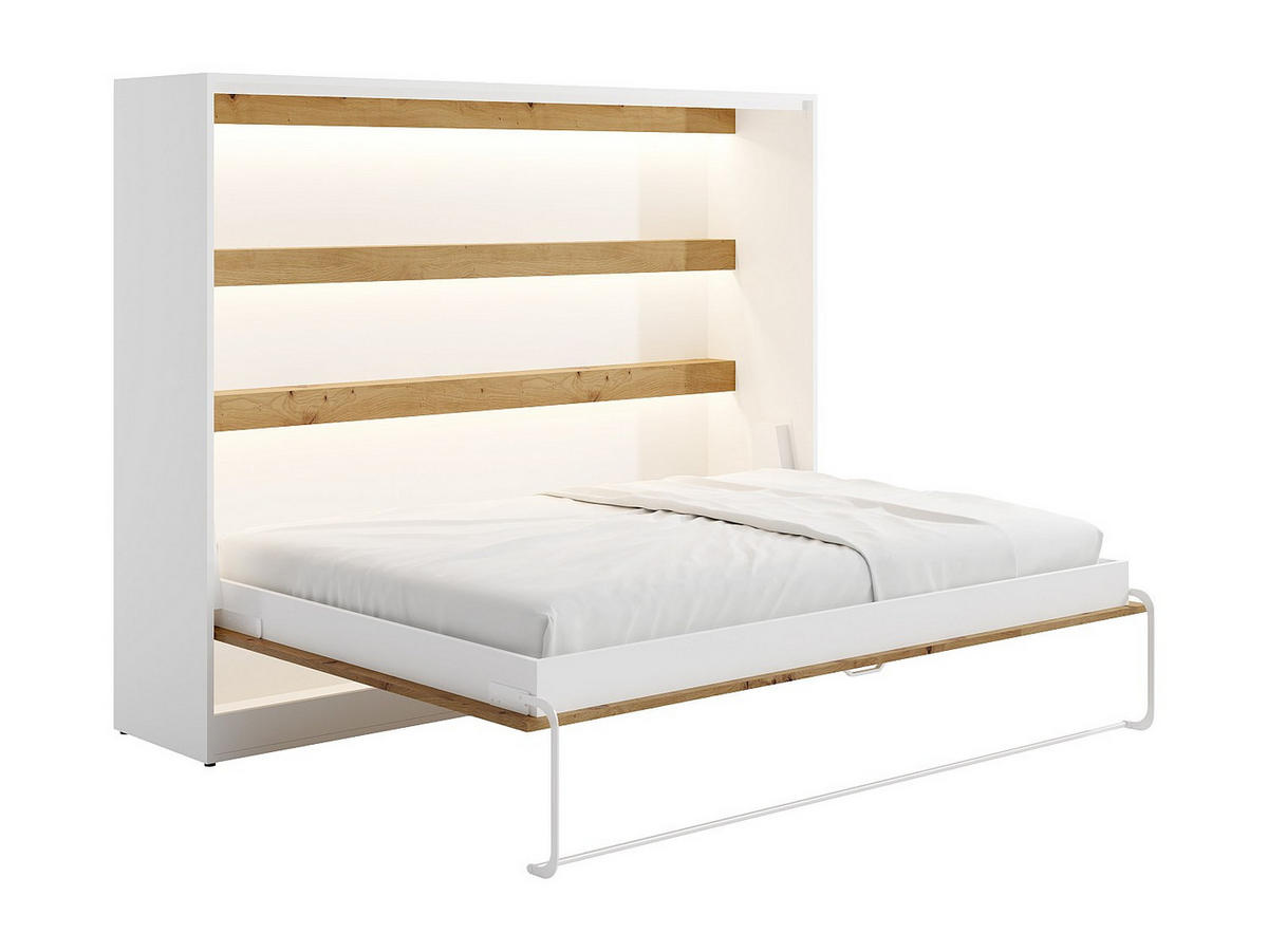 SCHRANKBETT - 2 Personen - holz - naturfarben hell, weiß Rapili - Naturfarben/Weiß, Holz (140/200cm) - Vente-Unique
