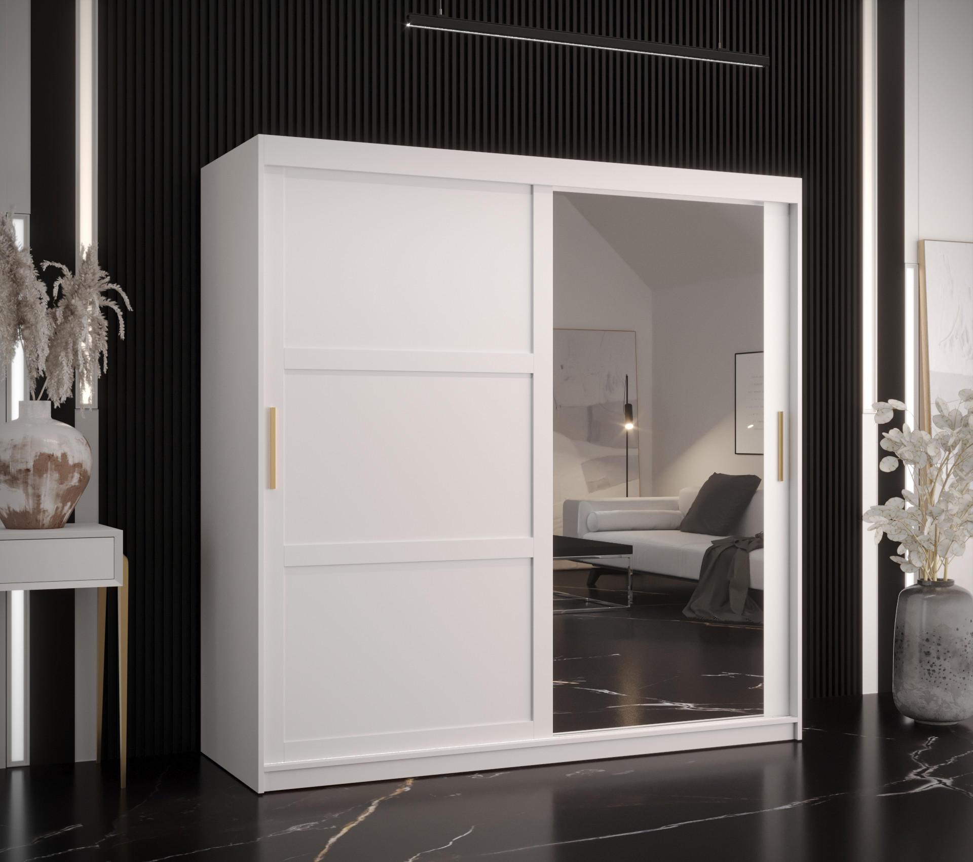 SCHWEBETÜRENSCHRANK 200/180/62 2-türig - Goldfarben/Weiß, Holz/Kunststoff (180/200/62cm) - Abiks Möbel