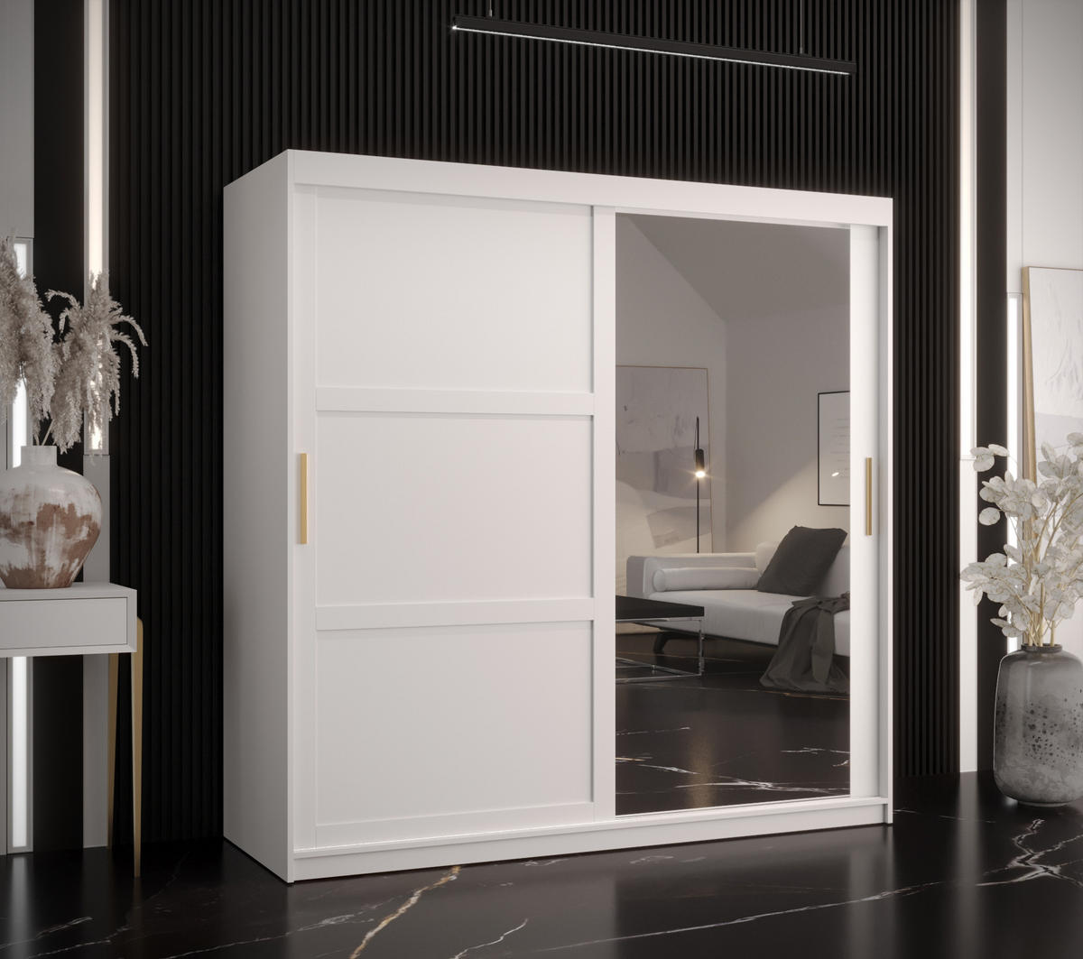 SCHWEBETÜRENSCHRANK 200/180/62 2-türig - Goldfarben/Weiß, Holz/Kunststoff (180/200/62cm) - Abiks Möbel