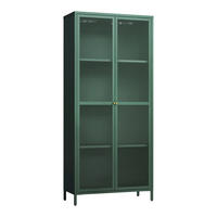 VITRINENSCHRANK Säkylä - Dunkelgrün, Glas/Metall (80/180/35cm) - [en.casa]