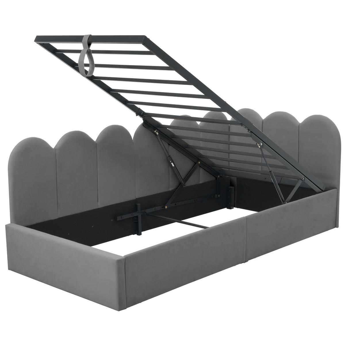 BETT mit Stauraum 90x200 cm Samt Grau - Grau, Holzwerkstoff (90/200cm) - Beauniv