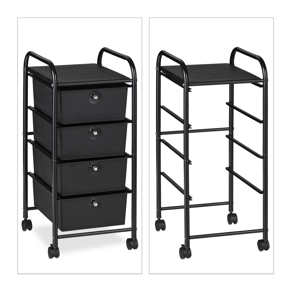 BADROLLWAGEN - Schwarz, Kunststoff/Metall (33/74/39cm) - Relaxdays
