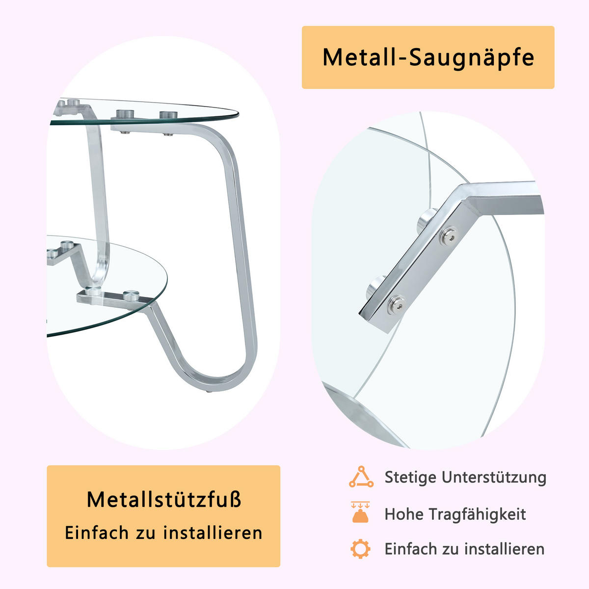 COUCHTISCH DE-207 Retro Minimalistisch Metallrahmen Silberfarben - Transparent, Metall (80/80/45cm) - ComfortXL