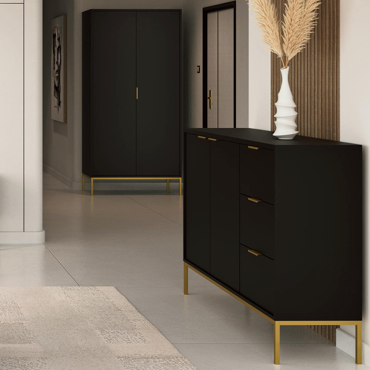 SCHRANK 2 Türen Seattle Schwarz - Schwarz, Holzwerkstoff (100/205.4/55cm) - Petits-meubles