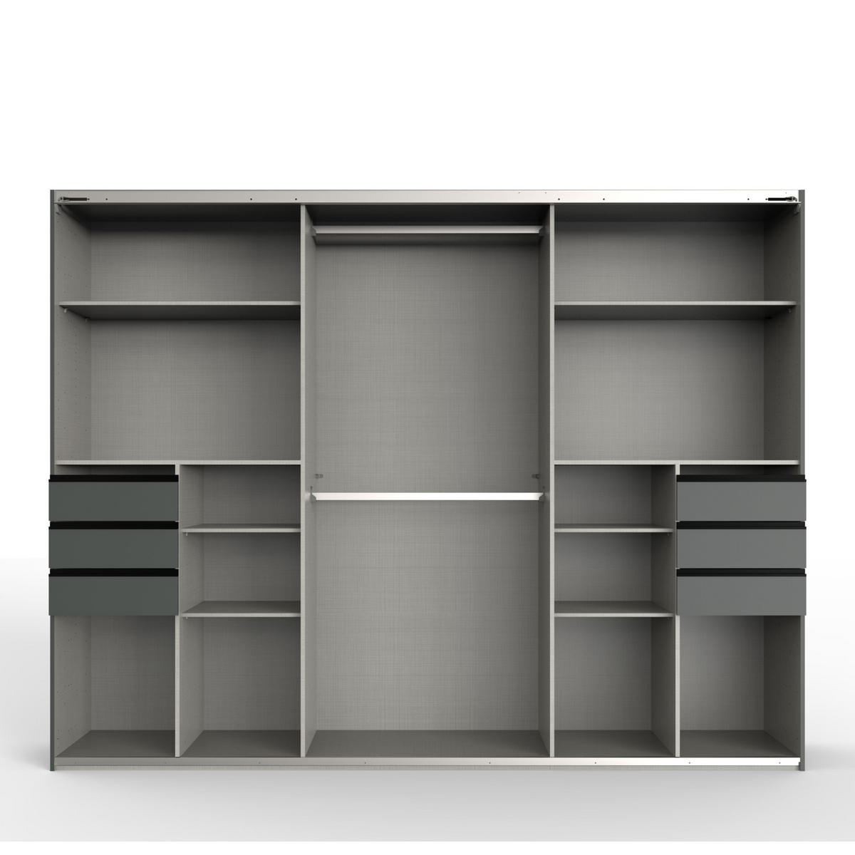 SCHWEBETÜRENSCHRANK 3-türig B270/H208/64 cm in Weiß mit Absetzungen in Grafit, Spiegel & Schubladen, Kleiderschrank inkl. Vollausstattung / 22502 - Blau/Graphitfarben, Holzwerkstoff/Metall (270/208/64cm) - luma-home