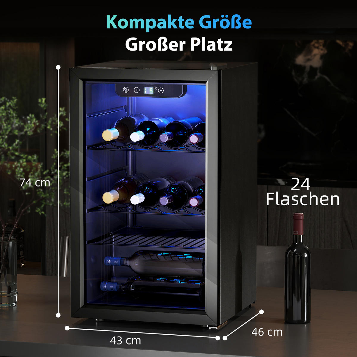 WEINKÜHLSCHRANK 43/46/74 cm Schwarz - Schwarz, Metall (43/74/46cm) - HOMCOM