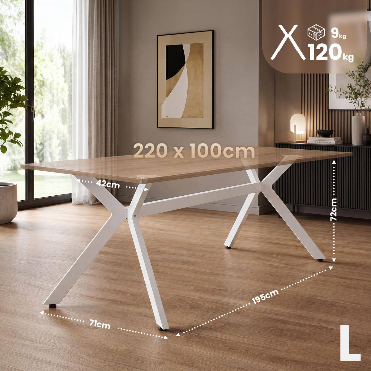 TISCHBEIN eckig 195/71/72 cm Metall Weiß - Weiß, Metall (195/72/71cm) - CLP