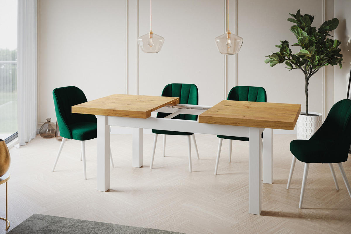 ESSZIMMERTISCH CLASSIC, ausziehbarer Tisch 140-180X80X78 cm, Farbe: LANCELOT, mit Holzbeinen in Farbe Weiß - Beige/Weiß, Holzwerkstoff (140/80/78cm) - Alpi-Möbel