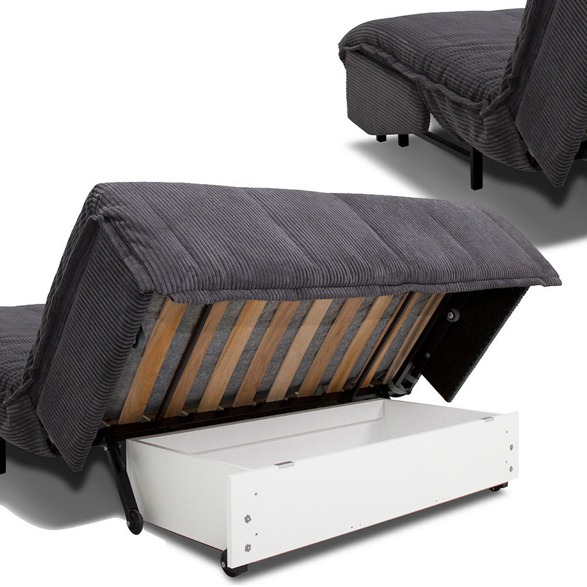 SOFA Malta Dunkelgrau 148 cm mit Schlaffunktion - Dunkelgrau, Metall (148/88/104cm) - VitaliSpa