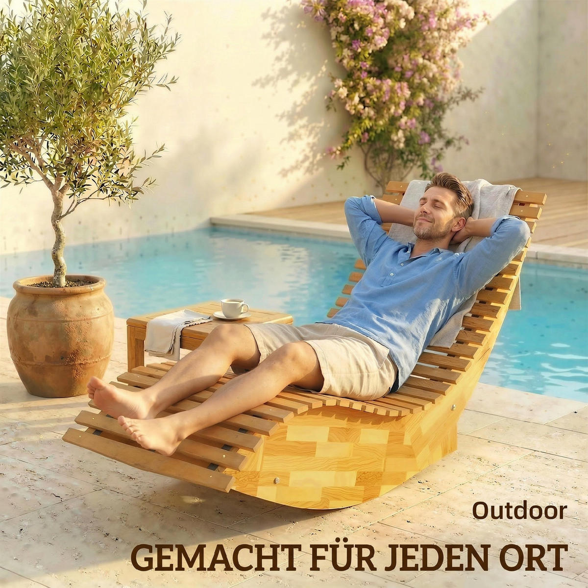 SCHAUKELLIEGE aus Akazienholz - Naturfarben, Holz (60/77/156cm) - Outsunny