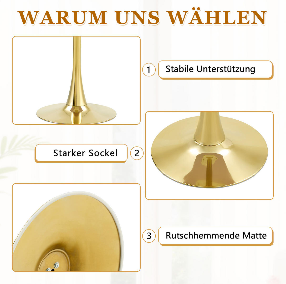 BEISTELLTISCH aus MDF und Metall 60x60x72 cm Weiß/Gold mit runder Tischplatte und stabilem Mittelfuß - Weiß, Holzwerkstoff (60/60/72cm) - Modfu