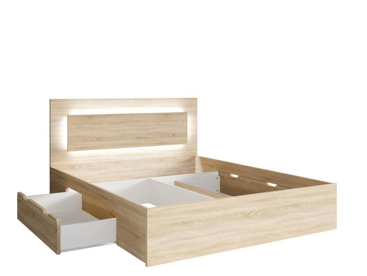BETT FAVERO – 160×200 cm - mit lattenrost und Schubladen Sonoma Eiche - Sonoma Eiche, Holzwerkstoff (160/200cm) - Milaros Markt