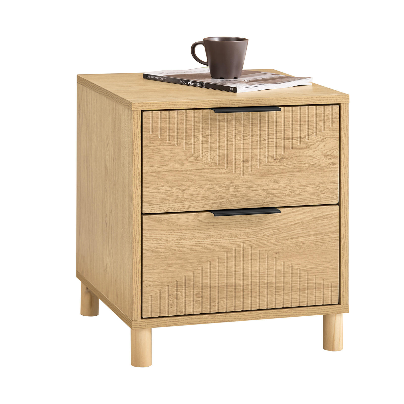 NACHTTISCH mit 2 Schubladen, Natur - Naturfarben, Holzwerkstoff (40/47/42cm) - SoBuy