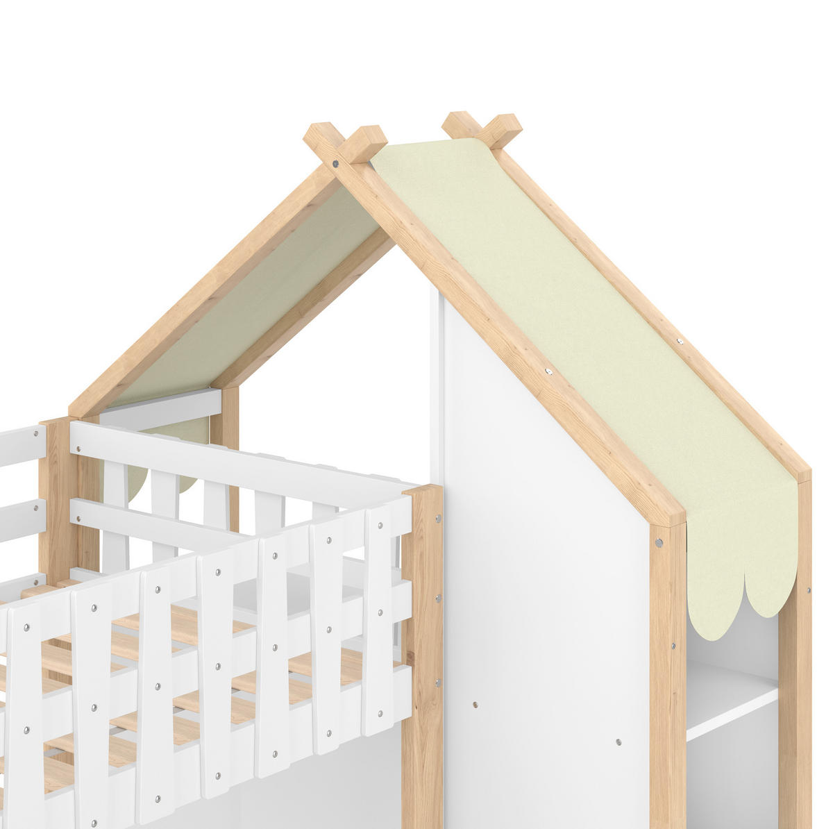 HAUSBETT 90/200 + 140/200 cm in Weiß/Natur mit Stauraum und Hausdach - Weiß, Holz (90/200cm) - BEAOK