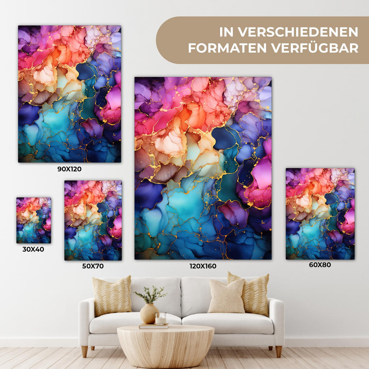 LEINWANDBILD Marmor - Bunt - Abstrakt 60x80 cm - Multicolor, Textil (60/80cm) - MuchoWow