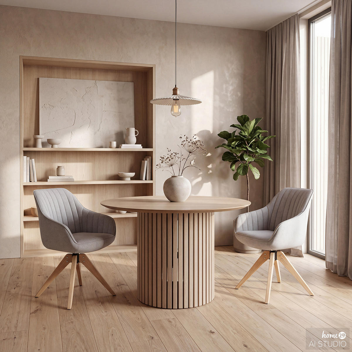 DREHBARER ARMLEHNENSTUHL - Massivholz - Textil - Grau, Holz/Textil (60/83/65cm) - home24