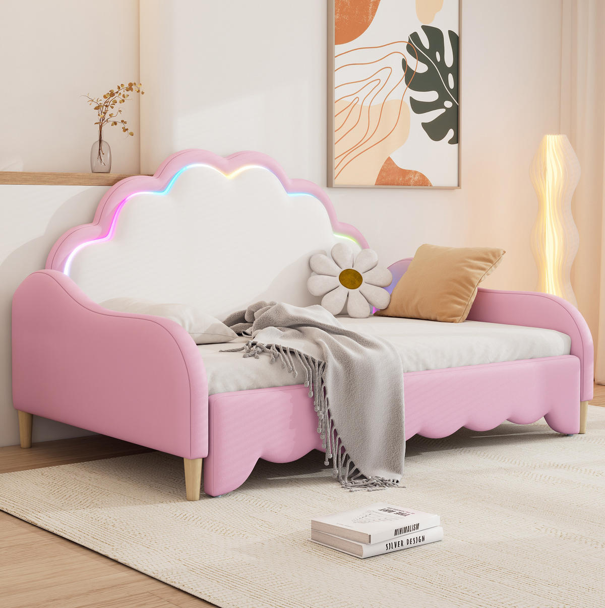 POLSTERBETT mit LED-Beleuchtung 140/198 cm in Rosa - Rosa, Kunststoff (140/200cm) - BEAOK