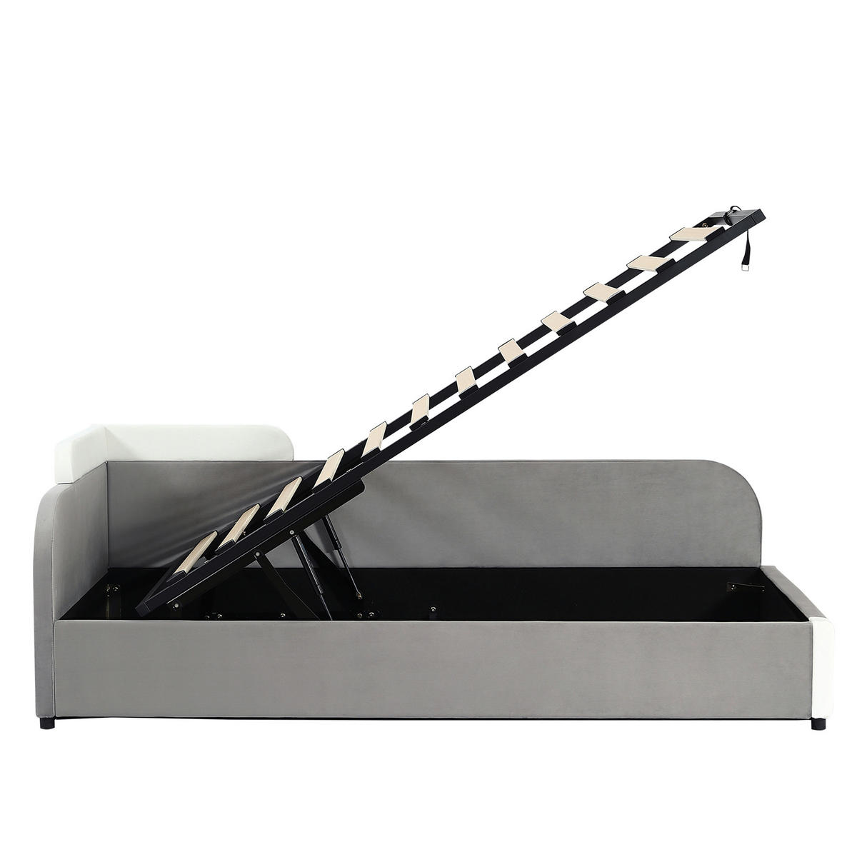 POLSTERBETT aus Samt 90x200 cm in Grau mit hydraulischem Stauraum - Grau, Textil (90/200cm) - Modfu