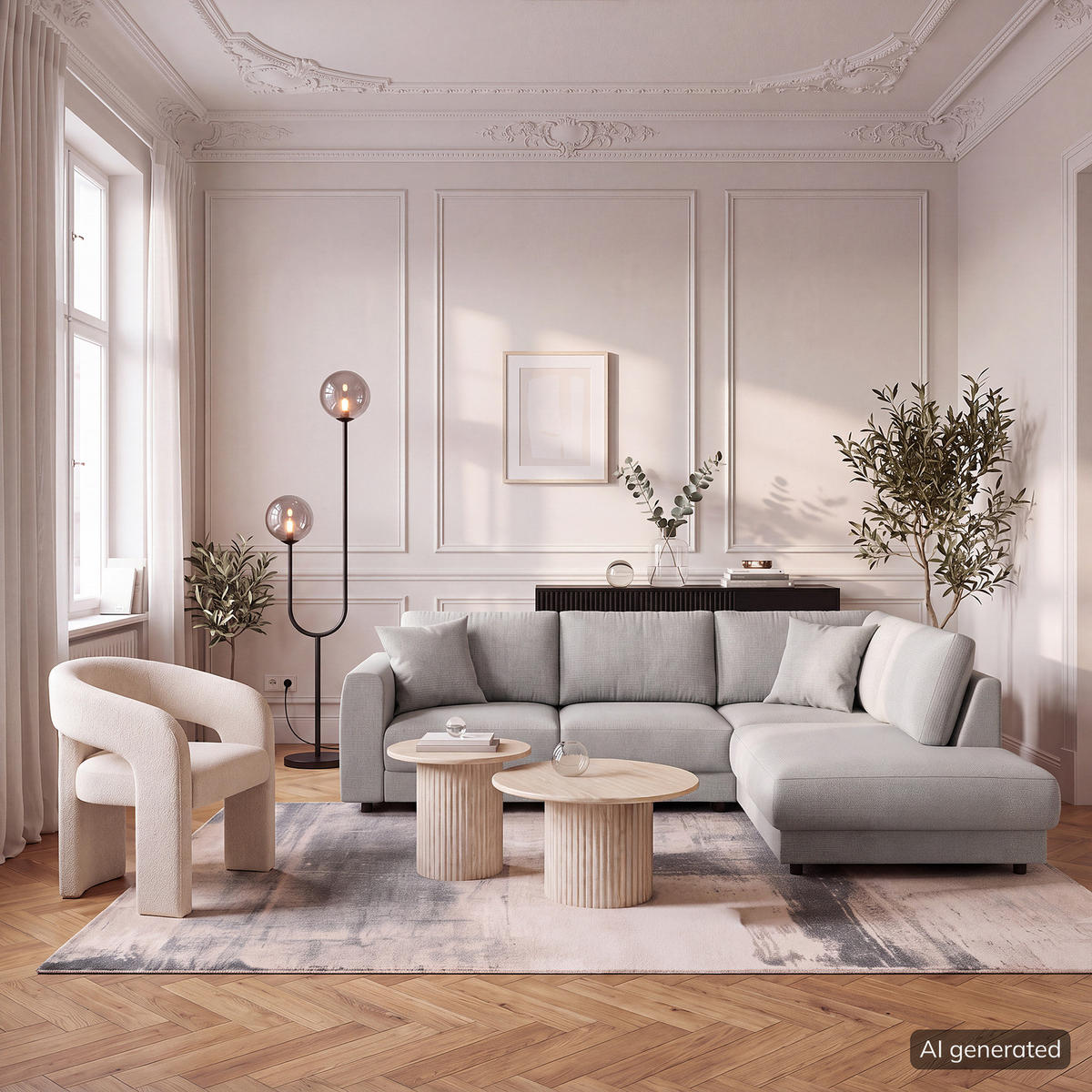 ECKSOFA mit Ottomane - Schwarz/Grau, Holz/Kunststoff (267/254cm) - home24