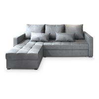 ECKSOFA KOS PIK M Hellgrau Velours-Stoff mit Schlaffunktion - Hellgrau, Holz (220/140cm) - MASSENO