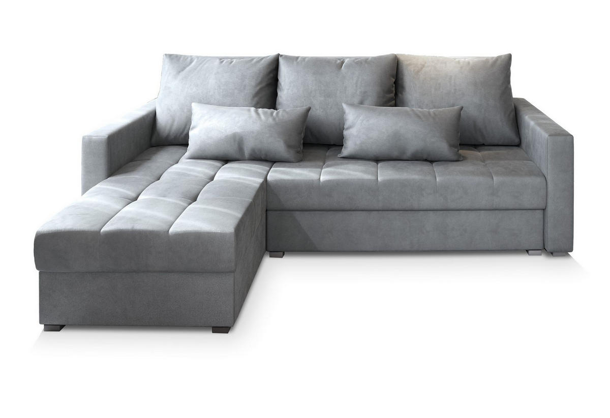 ECKSOFA KOS PIK M Hellgrau Velours-Stoff mit Schlaffunktion - Hellgrau, Holz (220/140cm) - MASSENO